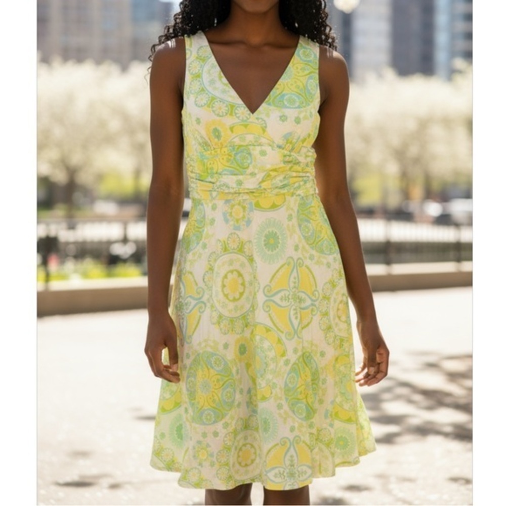 ▶️ Lilly Pulitzer ◀️ Vintage White label Signed  Silk Dress green yellow